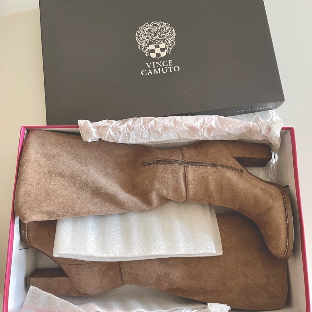 Vince Camuto VO-Grady stretch suede over the knee boots in mushroom